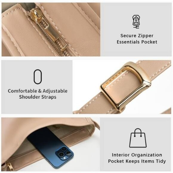 Hobo bag for women vegan leather slouchy shoulder handbag large casual purse - Picture 3 of 7